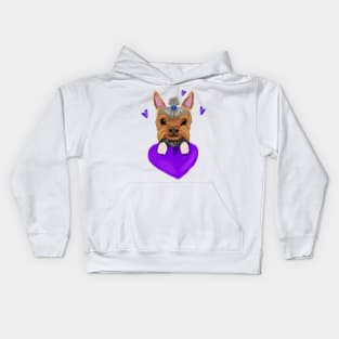 Yorkie with purple heart Kids Hoodie